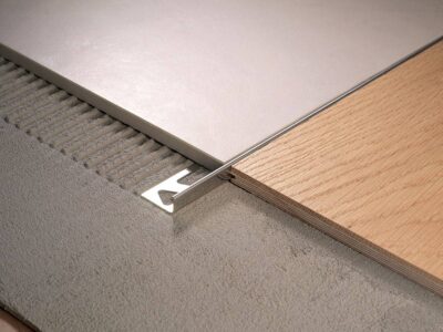 Profil terminatie si trecere la nivel gresie Trimtec TR Profilitec | vizibil 2-3 mm, inox, aluminiu, alama – perete, pardoseala si trepte – bara 2,7 m