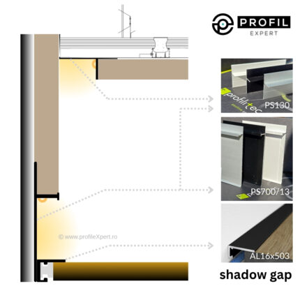 Profil tip plintă și scafă ascunsă Shadow Gap LED | PLANO PPS 130 argintiu | PROFILITEC