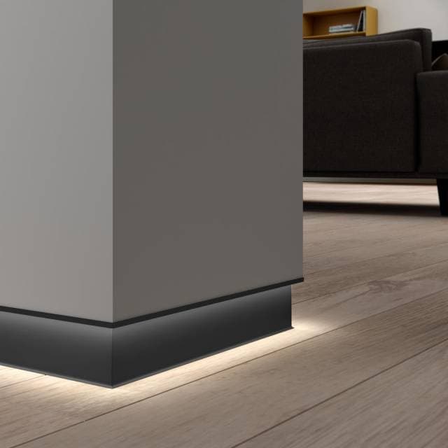 Plinta LED neagra pentru gips-carton PLANO PS Profilitec | rost de umbra la baza peretelui, H 70 / 100 mm, placa 13 / 15 mm, negru mat A54 – bara 2,7 m Plinta LED neagra pentru gips-carton PLANO PS Profilitec | rost de umbra la baza peretelui, H 70 / 100 mm, placa 13 / 15 mm, negru mat A54 – bara 2,7 m