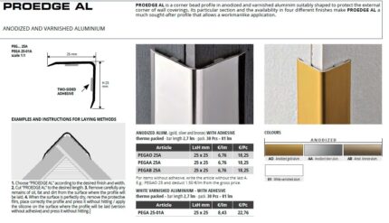 Coltar aluminiu profil de colț pentru protectia peretilor PROEDGE AL | PROFILITEC