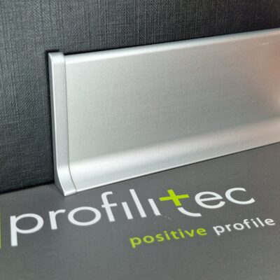 Plinta aluminiu argintie pentru perete Battiscopa BA Profilitec | fata plana minimalista, H 45 / 60 / 80 / 100 mm, anodizat AS, clasica sau autoadeziva &ndash; bara 2,7 m