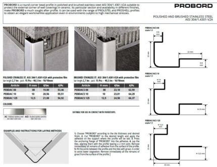 Coltar inox satinat protectie pereti Probord PEBDAC | PROGRESS PROFILE