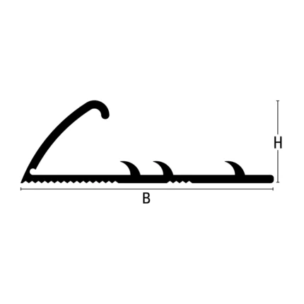 Profil terminatie mocheta Carpetec MD Profilitec | vizibil 43 mm, aripa lata, zimtat sau gaurit – bara 2,7 m