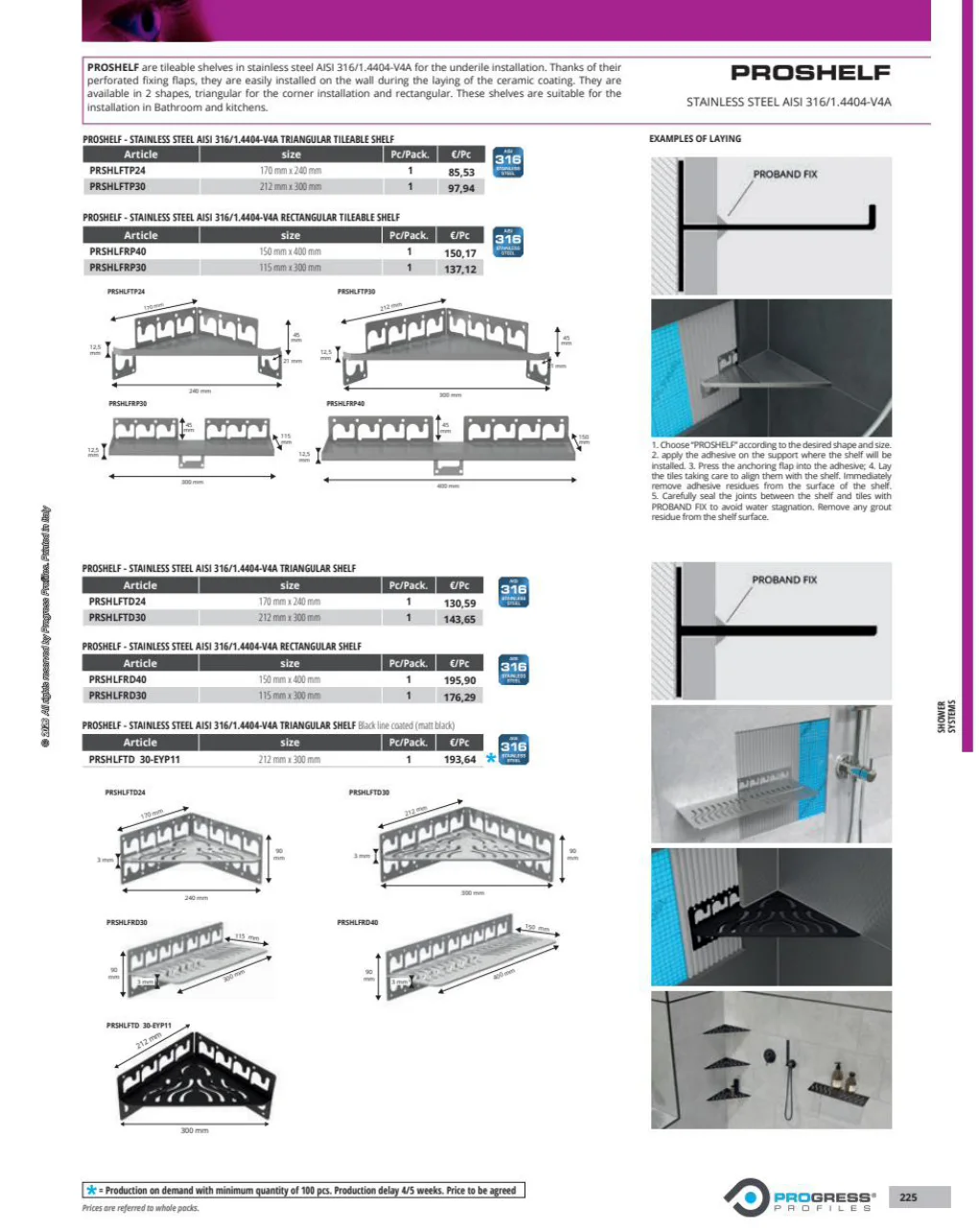 Raft de dus placabil sau din inox 316 Proshelf Progress Profiles | polita incastrata in placare, fara suruburi – triunghiular sau rectangular, 4 dimensiuni Raft de dus placabil sau din inox 316 Proshelf Progress Profiles | polita incastrata in placare, fara suruburi – triunghiular sau rectangular, 4 dimensiuni