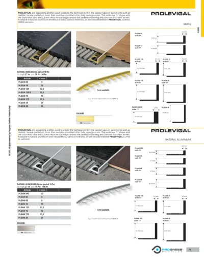 Profil separatie pardoseli Prolevigal Progress Profiles | alama si aluminiu | bara 2,7 m | disponibil si in varianta curbabila
