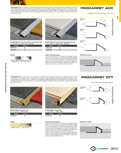 Profil mocheta Procarpet Progress Profiles | inox si aluminiu | bara 2,7 m