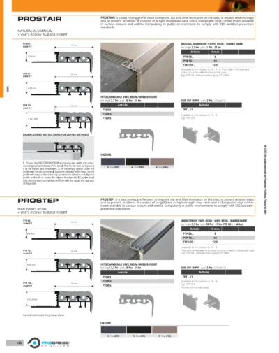 Profil treapta gresie complet Prostep Progress Profiles | aluminiu cu insert PVC antiderapant | bara 2,7 m