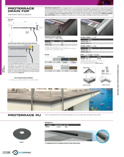 Picurator aluminiu alb pentru balcon si terasa Proterrace Drain FDP Progress | dubla picurare si orificii de drenaj, RAL 9010 – bara 2,7 m