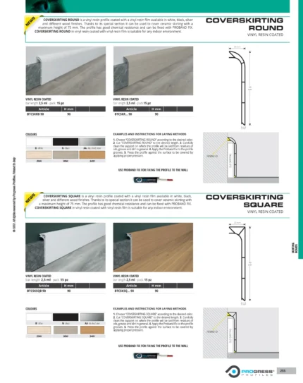 Plinta de acoperire Coverskirting Progress Profiles | H 90 mm, se monteaza peste plinta veche fara demontare – bara 2,5 m
