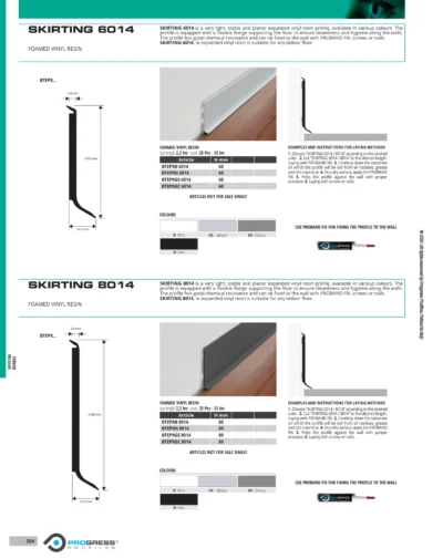 Plinte PVC si rasina vinilica Progress Profiles | Skirting 7016, 7011, 62F, 6014, 8014, role 50 m