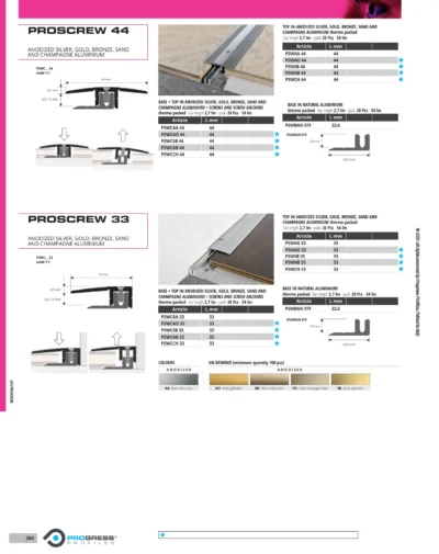 Profil dilatatie cu fixare in suruburi Proscrew Progress Profiles | TOP 33-74 mm, aluminiu anodizat