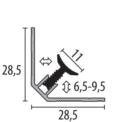 Coltar interior cu clips Küberit 162 | profil de colt pentru placari de 6,5-9,5 mm, sina si capac – bara 3,00 m