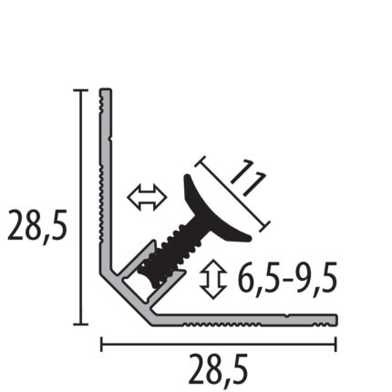Coltar interior cu clips Küberit 162 | profil de colt pentru placari de 6,5-9,5 mm, profil de baza si capac – bara 3,00 m