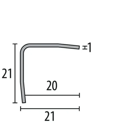 Cornier inox Küberit 172 | protectie muchie 21 x 21 mm, autoadeziv sau de lipit – bare 1,25 / 1,5 / 2,5 m