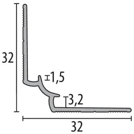 Cornier interior treapta Küberit 877 IW | colt intrand 32 x 32 mm intre treapta si contratreapta – bare 2,5 / 5 m