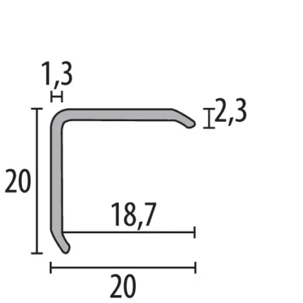 Cornier protectie perete Küberit 271 | colt 20 x 20 mm cu capac terminal, alb, negru, inox optic – bare 2,5 / 5 m