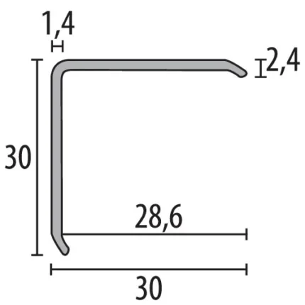 Cornier protectie perete Küberit 273 | colt 30 x 30 mm cu capac terminal, alb, negru, inox optic – bare 2,5 / 5 m