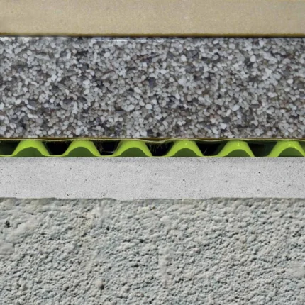 Membrana de drenaj terase Draintec 8 Profilitec | HDPE cu canal dublu de drenare, montaj flotant sub patul de mortar – rola 15×1 m