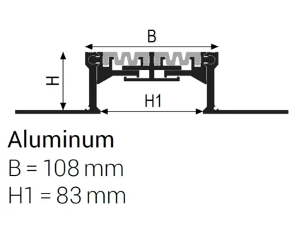 Desen tehnic Jointec GRM Profilitec sectiune rost dilatatie structural B 108 H1 83 aluminiu