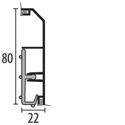 Plinta aluminiu cu garnitura Küberit 934 D | plinta 80 mm cu buza de etansare, bara 2,5 m