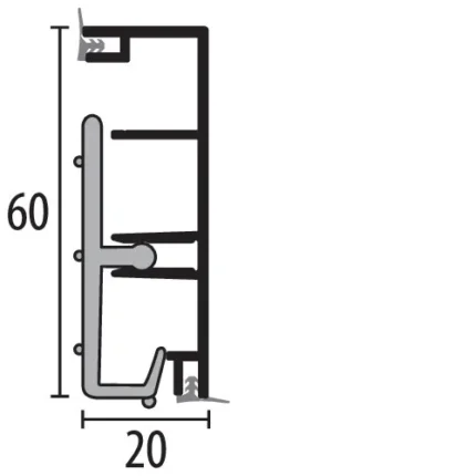 Plinta aluminiu cu garnitura Küberit 938 D | plinta 60 mm cu buza de etansare, bara 2,5 m
