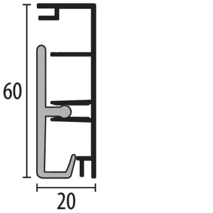 Plinta aluminiu Küberit 938 | plinta metalica 60 x 20 mm, bara 2,5 m