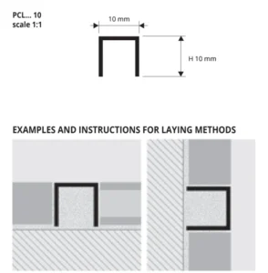 Schita tehnica sectiune Procanal PCL 10 - canal U 10x10 mm, Progress Profiles PROFILITEC picuratoare plinte coltare terminatii profile profesionale
