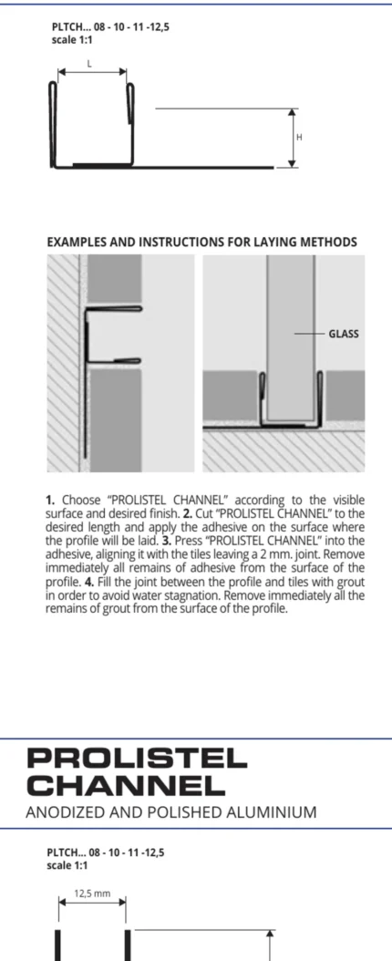 Profil listelo canal F Prolistel Channel Progress Profiles | aluminiu Stone Line si finisaje metalice | bara 2,7 m