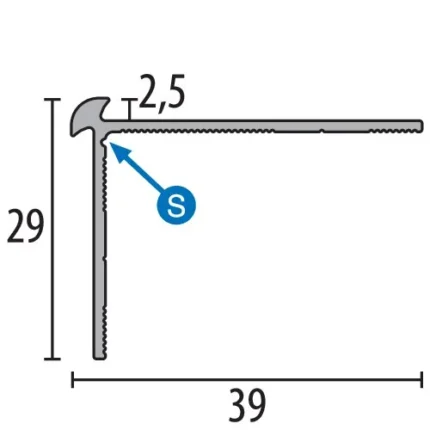 Profil treapta aluminiu Küberit 870 | protectie muchie trepte cu striatii antiderapante, fixare cu surub