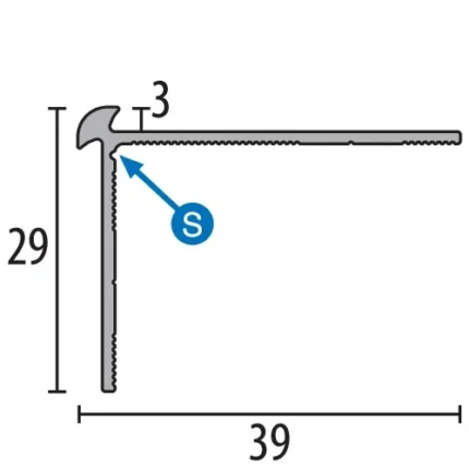 Profil treapta robust aluminiu Küberit 871 | protectie muchie trepte 45×23 mm, fixare cu surub