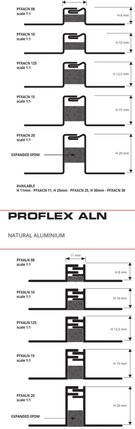Profil rost dilatatie Proflex ACN Progress Profiles | inox cu cauciuc | bara 2,5 m