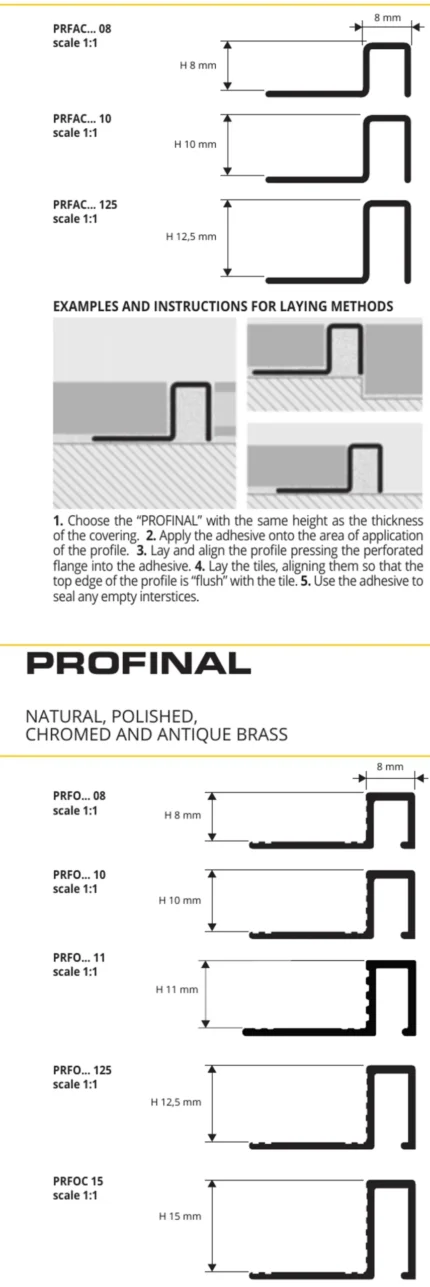 Profil terminatie Profinal Progress Profiles | aluminiu natur si anodizat | bara 2,7 m | disponibil si in varianta curbabila