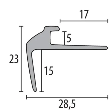 Profil treapta decorativ Küberit 850 | nas Deko 23 mm — inox optic, lucios, argintiu, auriu, alama – bare 2,5 / 5 m