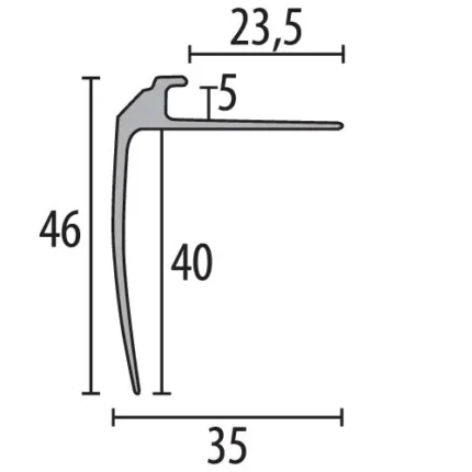 Profil treapta decorativ Küberit 852 | nas Deko lat 46 mm, cu varianta curbabila EB – bare 2,5 / 5 m