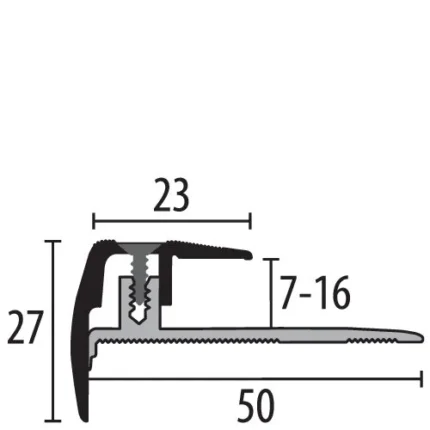 Profil treapta cu insert Euro-Step Champion Küberit 320 | nas 23 x 27 mm pentru mocheta, si negru anodizat – bare 1 / 2,7 / 3 m