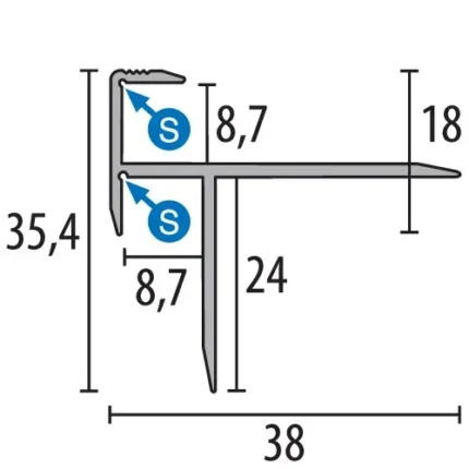 Profil treapta Küberit 209 | nas de treapta 35,4 mm pentru mocheta – bare 1 / 2,7 / 3 m