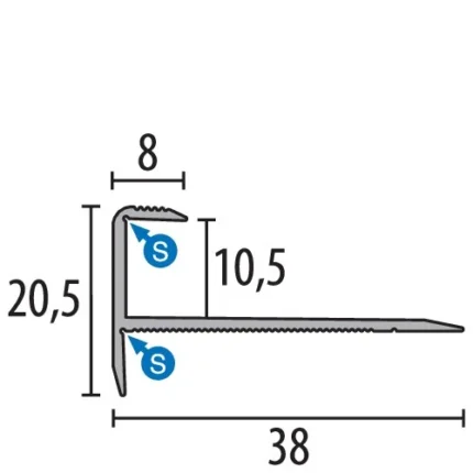 Profil treapta Küberit 811 | nas de treapta aluminiu, sistem SBS – bare 1 / 2,5 m