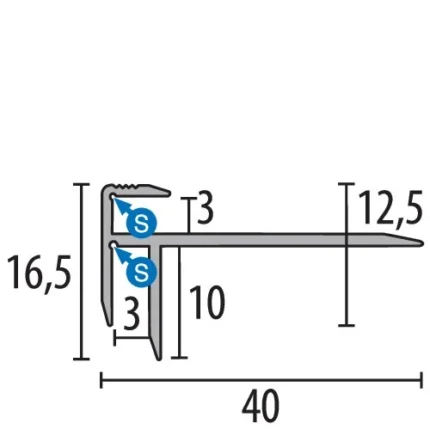 Profil treapta Küberit 826 | nas de treapta aluminiu anodizat – bara 2,5 m