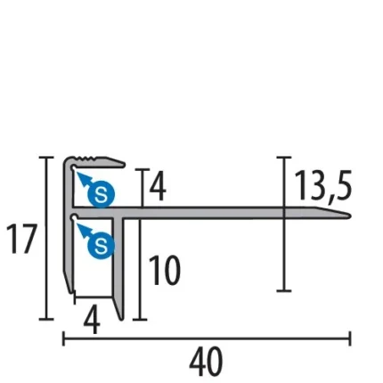 Profil treapta Küberit 828 | nas de treapta aluminiu anodizat – bara 2,5 m