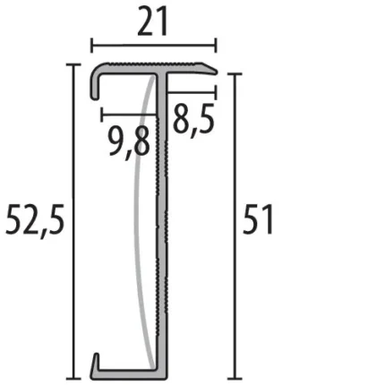 Profil treapta Küberit 847 | muchie 52,5 mm cu capace si colt 90° prefabricate – bara 3 m