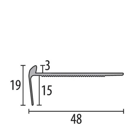Profil treapta Küberit 860 | nas 19 mm cu colturi rotunde prefabricate, si alama lucioasa – bare 1 / 2,5 / 5 m