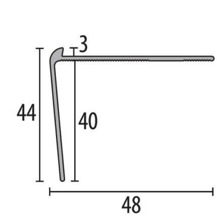 Profil treapta Küberit 862 | nas lat 44 mm cu colturi rotunde si varianta curbabila – bare 1 / 2,5 / 5 m
