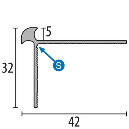 Profil treapta Küberit 873 | nas 32 x 32 mm, cu varianta curbabila EB – bare 1 / 2,5 / 5 m