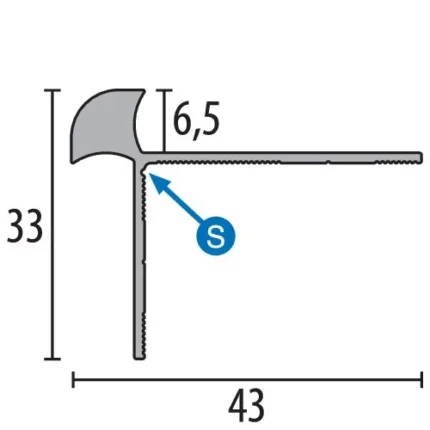 Profil treapta Küberit 874 | nas 33 x 33 mm, cu varianta curbabila EB – bare 1 / 2,5 / 5 m