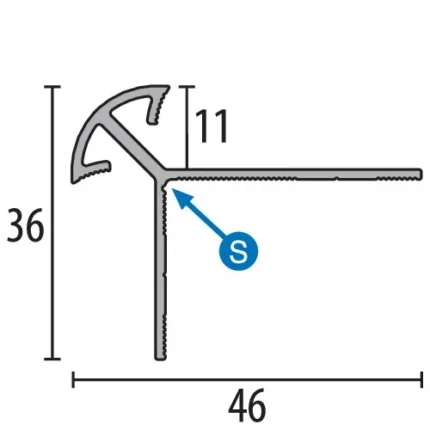 Profil treapta Küberit 876 | nas 33 x 33 mm, si negru RAL 9005 – bare 2,5 / 5 m