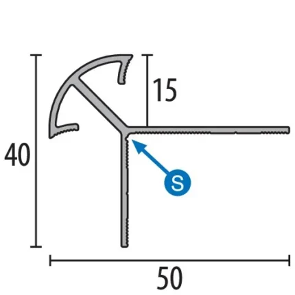 Profil treapta lat Küberit 879 | nas 50 x 40 mm, si negru RAL 9005 – bare 2,5 / 5 m