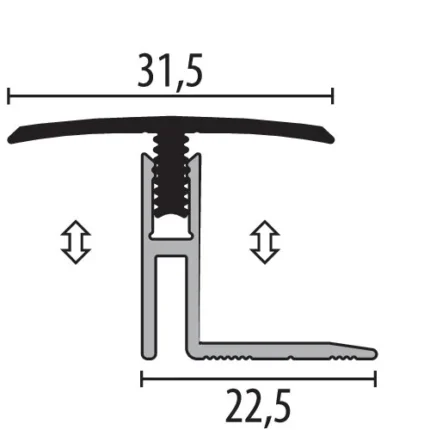 Profil de trecere cu clip Kuberit 564 Mono-Clip | trecere fara suruburi vizibile pentru pardoseli de 17-22 mm, SET complet – bare 1 / 2 / 3 m