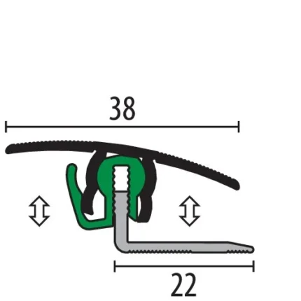Profil de trecere cu clip Kuberit 788 FCS | trecere 38 mm pentru pardoseli de 7-18 mm, si decor lemn – bare 0,9 / 2,7 m