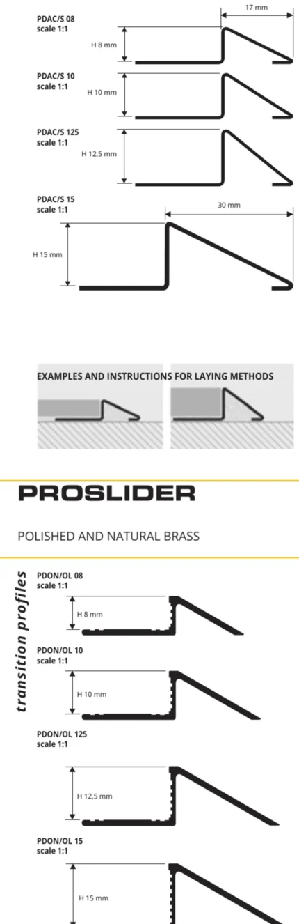 Profil trecere inclinata Proslider Progress Profiles | aluminiu si inox | bara 2,7 m | disponibil si in varianta curbabila