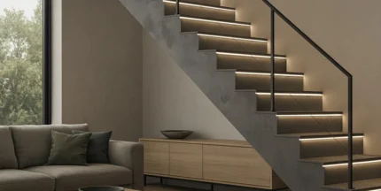 Profil trepte cu banda LED Proshadow Stair & Wall Progress Profiles | shadow gap scari si pereti – bara 2,7 m aluminiu / 2 m Stone Line
